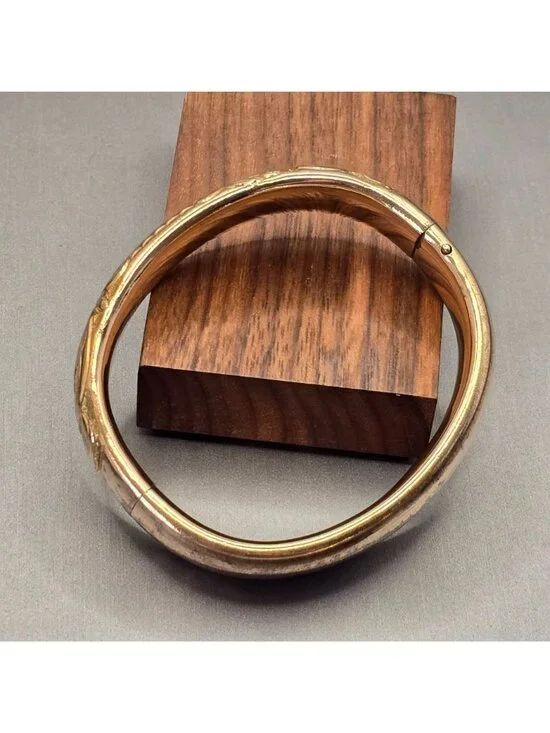 Victorian Gold Filled Scrolled Hinged Bangle Bracelet 7" Heavyweight Signed 37g - Picture 6 of 16
